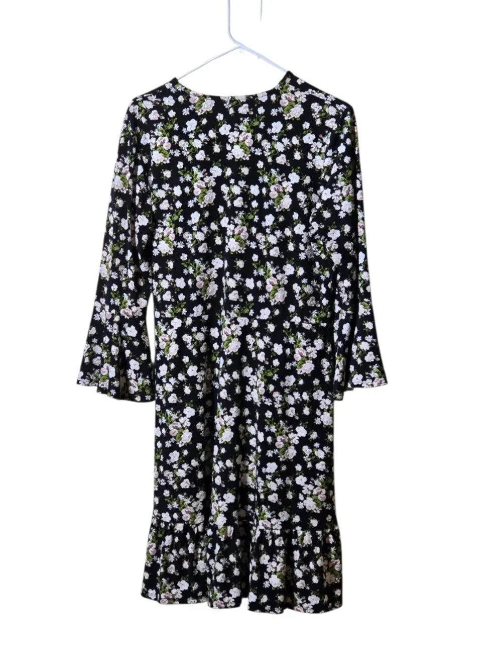 Signature by Robbie Bee PL Black Floral Faux Wrap Dress Petite Large Ruffle Hem